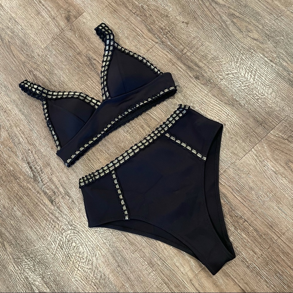 River Island Black Bikini Set with Silver-Tone Stud Detailing